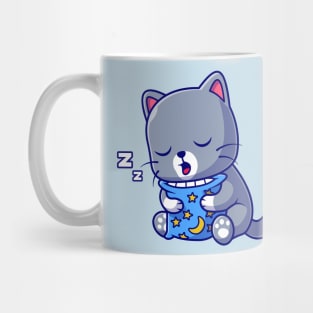 Cute Cat Sleeping With Pillow Cartoon Mug